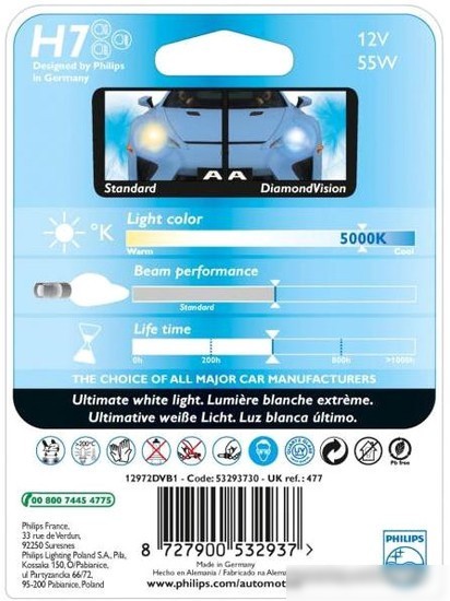 Галогенная лампа Philips H7 DiamondVision 1шт