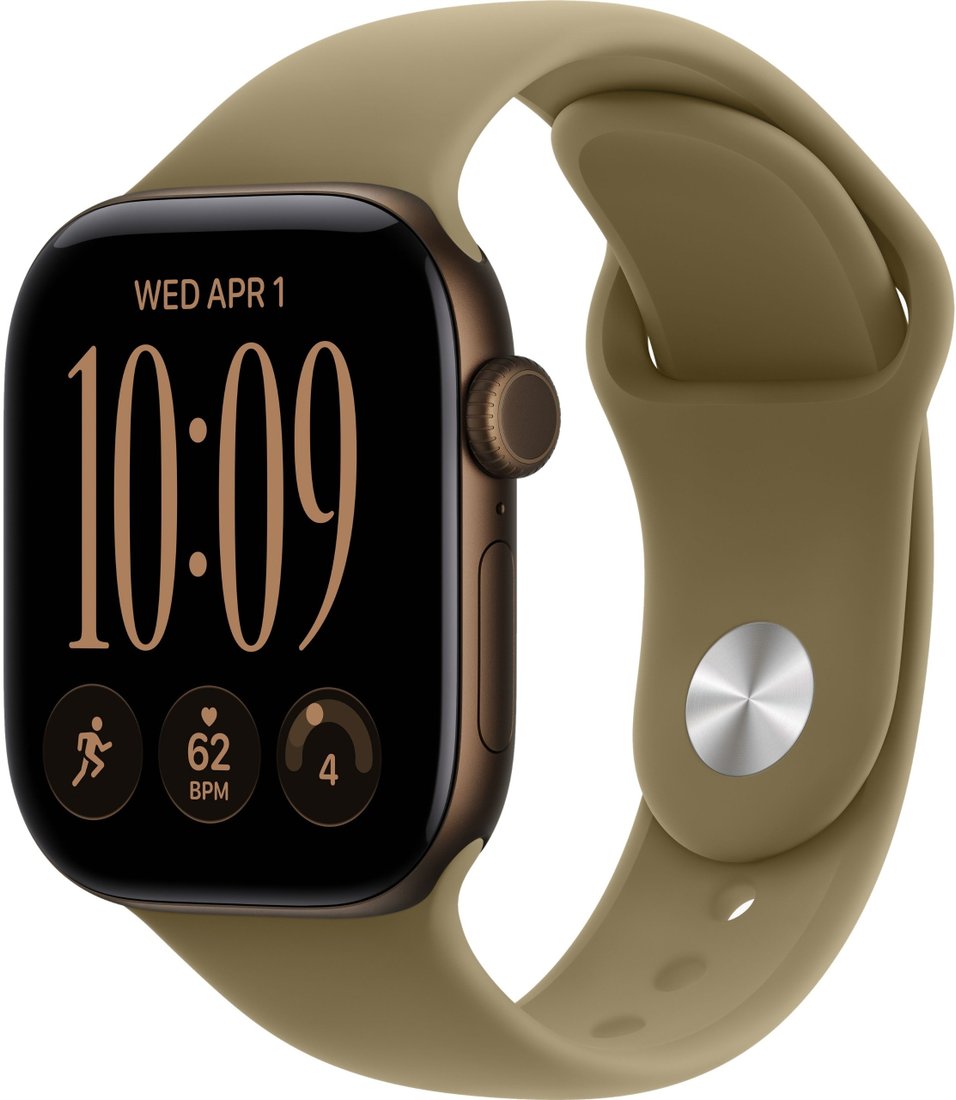 Умные часы Apple Watch Series 12 42 мм (алюминиевый корпус, темная бронза/оливковый, спортивный силиконовый ремешок S/M)