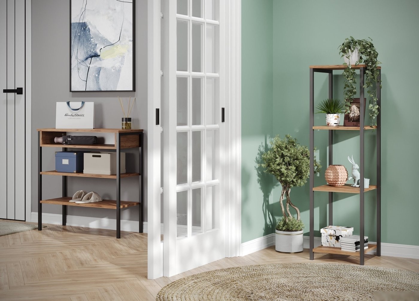 Стеллаж Mio Tesoro Mila Loft (дуб золотой крафт/черный)
