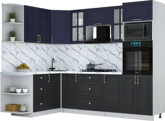 Готовая кухня Интерлиния Мила Шато 1.68x2.6 ВТ LV (индиго/черный/белый гранит)