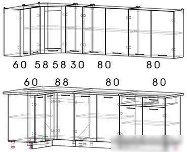 Угловая кухня Интерлиния Мила 12x25 (дуб золотой)