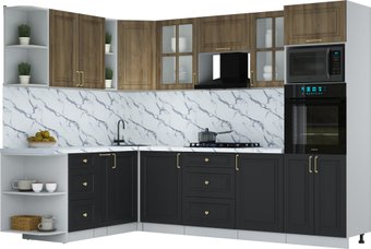 Готовая кухня Интерлиния Мила Шато 1.88x2.8 ВТ LV (дуб вотан/черный/белый гранит)