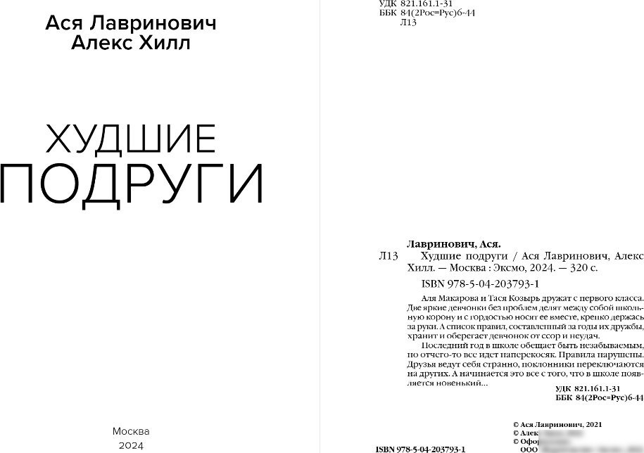 Книга издательства Like book. Худшие подруги, мягкая обложка (Лавринович Ася, Хилл Алекс)