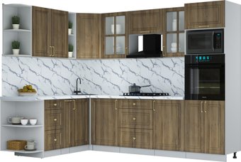 Готовая кухня Интерлиния Мила Шато 1.88x2.8 ВТ LV (дуб вотан/дуб вотан/белый гранит)
