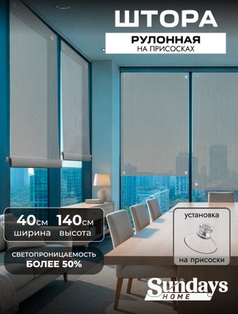 Рулонные шторы Sundays Home Санскрин 310-03 40х140 (серый, на присосках)