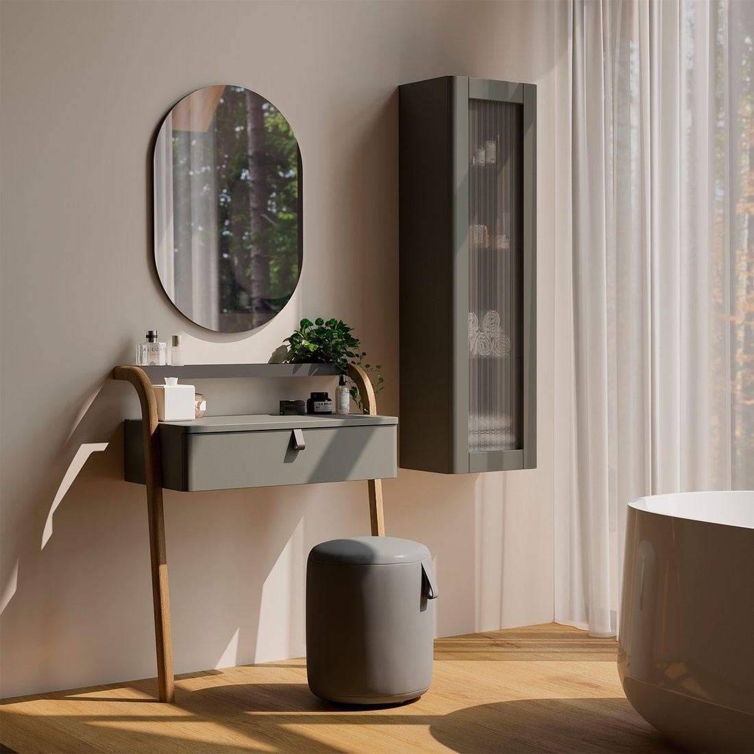 Lauter Тумба с умывальником Estel 70 + Solid Surface (серо-зеленый п/мат)