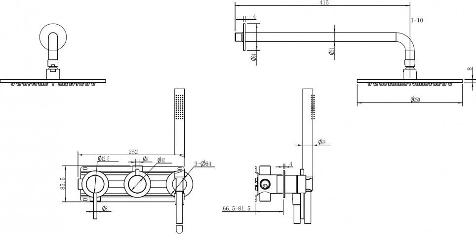 Душевая система Abber Wasser Kreis 316 AF8118BG (золото брашированное)