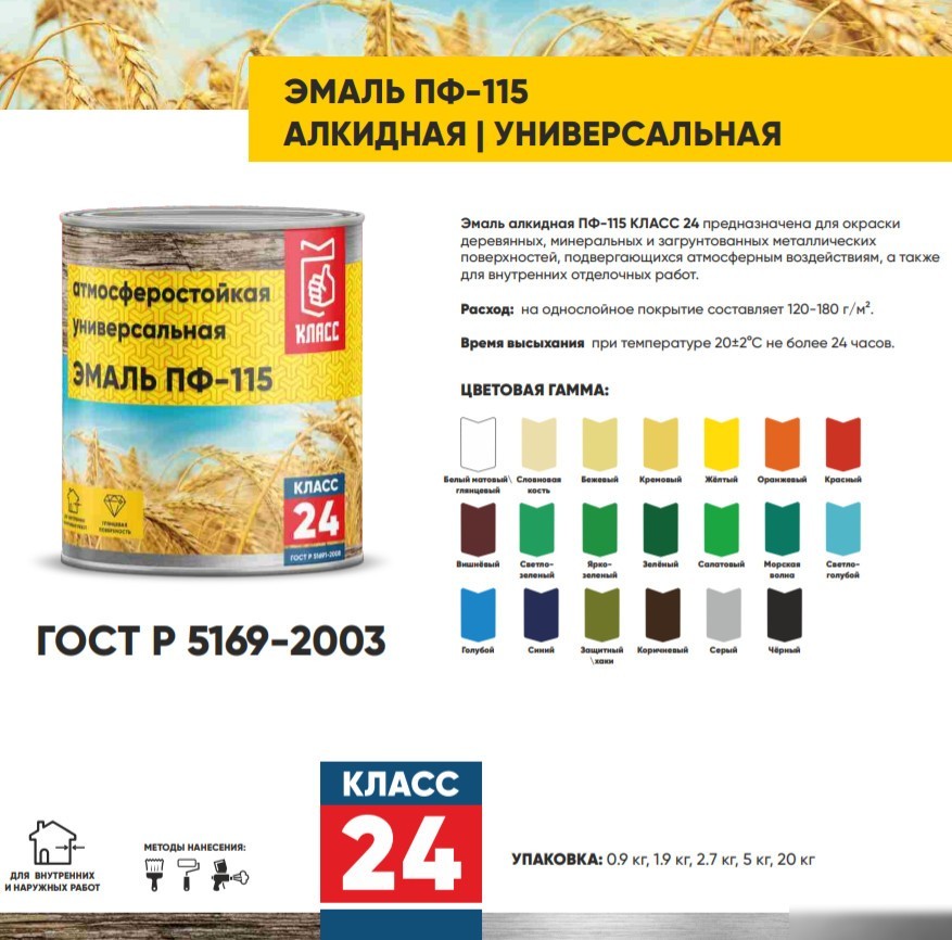 Эмаль Класс 24 ПФ-115 5 кг (серый)