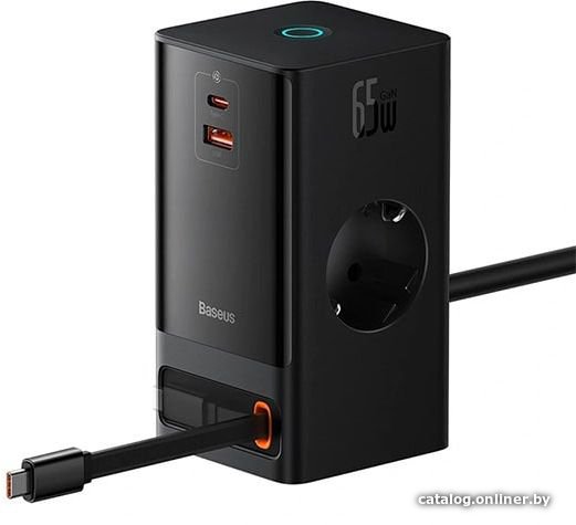 Сетевое зарядное Baseus PowerCombo Digital PowerStrip 2AC+1U+1C+Retractable-C 65W PSLR000301 (черный)