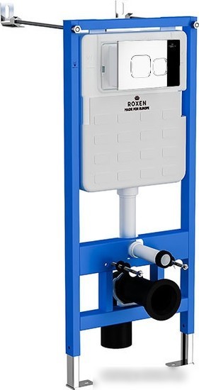 Унитаз подвесной Roxen Simple Compact в комплекте с инсталляцией StounFix Slim 6 в 1 918025 (кнопка: хром глянец)