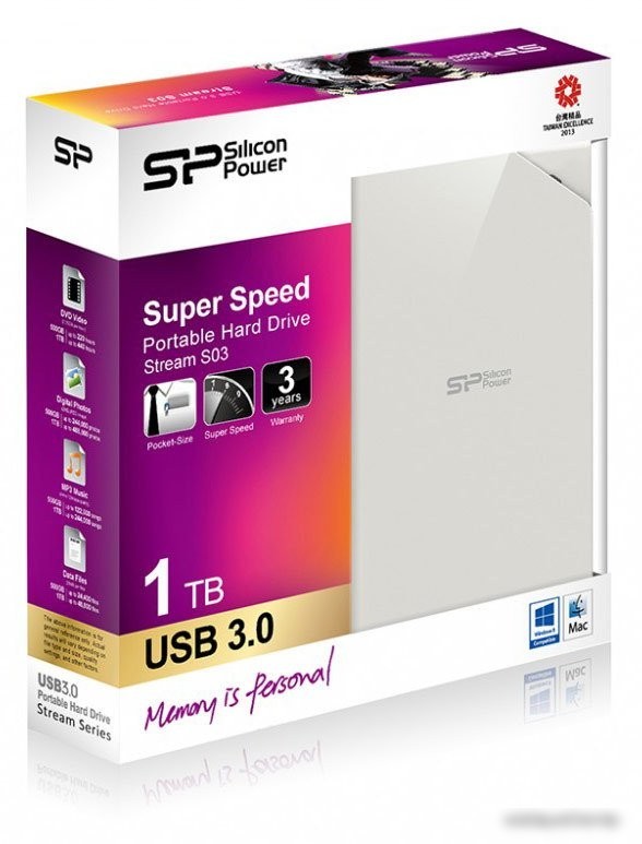 Внешний накопитель Silicon-Power Stream S03 1TB White (SP010TBPHDS03S3W)