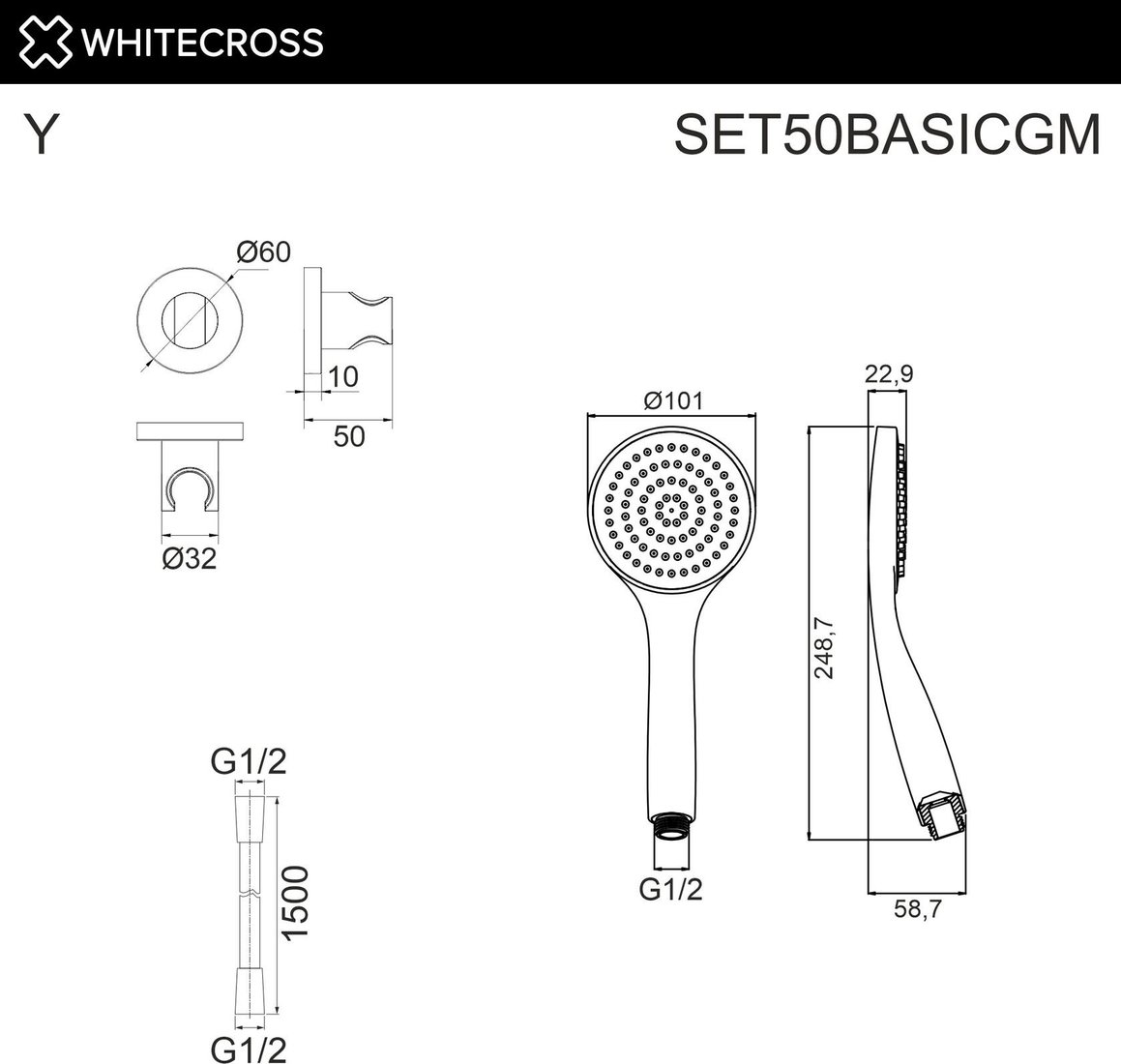 Душевой гарнитур Whitecross SET50BASICGM (оружейная сталь)