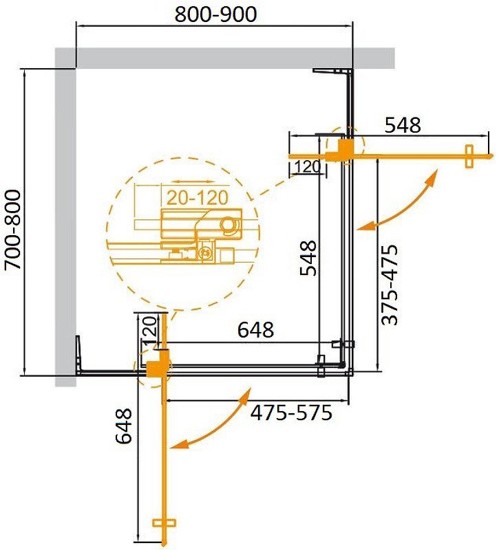 Душевой уголок Cezares SLIDER-AH-2-70/80-80/90-C-GM