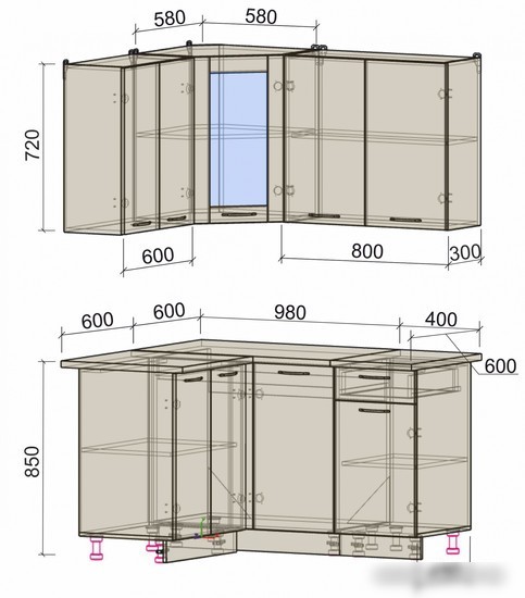 Готовая кухня Интерлиния Мила 12x14 (бетон лайт-антрацит-опал светлый)