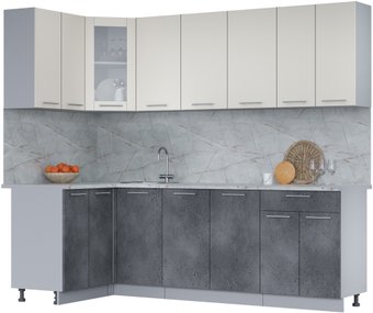 Готовая кухня Интерлиния Мила 12x24 (персидский жемчуг/бетон портленд/серый каспий)