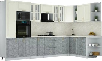 Готовая кухня Интерлиния Мила Шато 1.88x3.4 ВТ PR (белый/керамика/опал светлый)