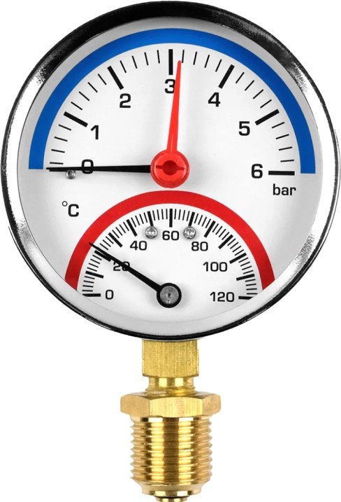 Труба Valfex Термоманометр сантехнический 63мм 1/2" 16 бар 120°С VF.TMN.63.012.16