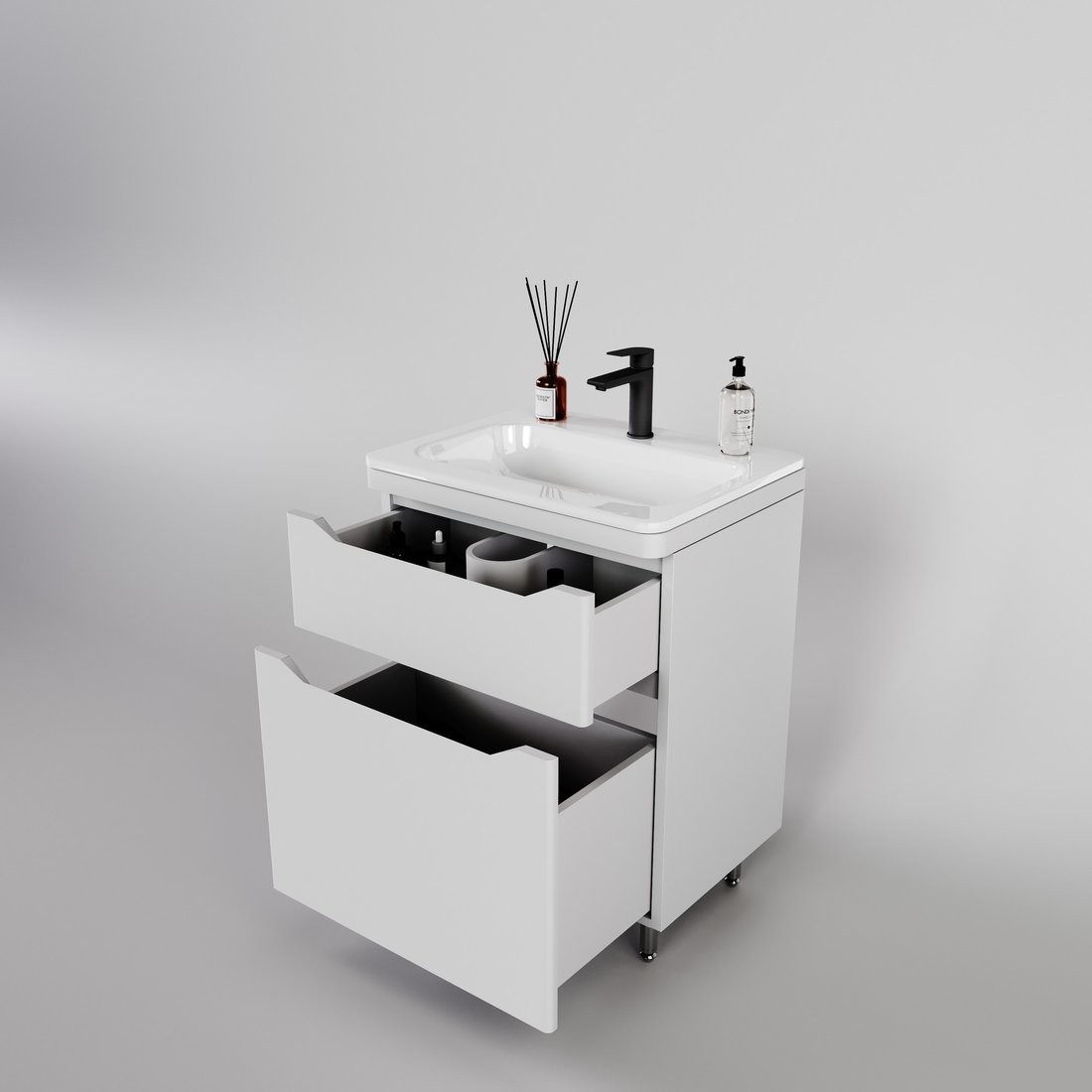Symbolite Тумба под умывальник Марелла 60 Люкс Plus 2 ящика (белый матовый)