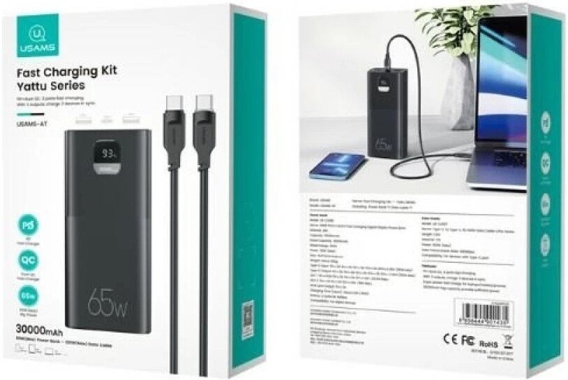 Внешний аккумулятор Usams CD185 PB68 30000mAh (черный)