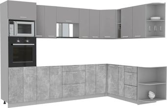 Готовая кухня Интерлиния Мила Лайт 1.88x3.0 правая без столешницы (серебристый/бетон)