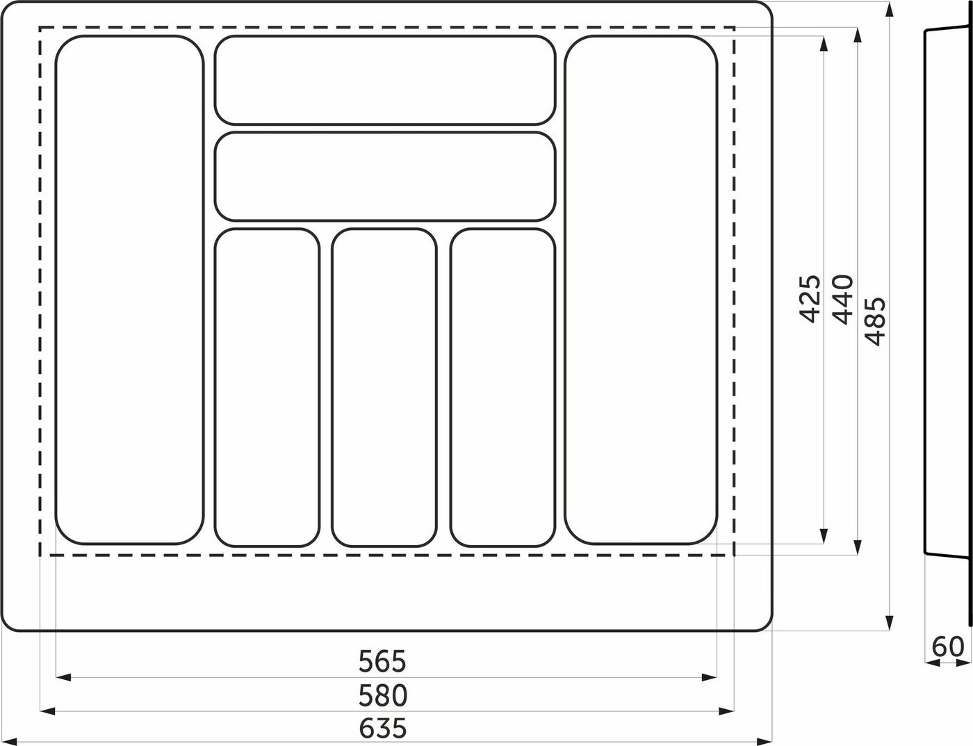 Лоток для столовых приборов AKS 700 Marble 635x485 (черно-серый мрамор)