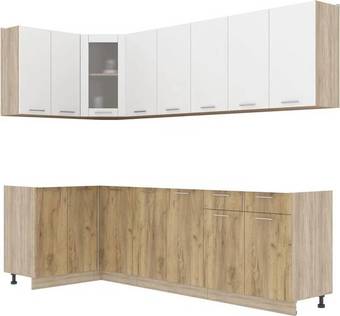 Готовая кухня Интерлиния Мила 12x26 без столешницы (белый платинум/дуб золотой)