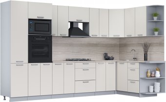Готовая кухня Интерлиния Мила Лайт 1.68x3.4 правая (персидский жемчуг/персидский жемчуг/травертин серый)