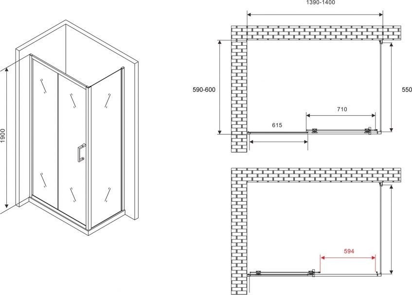 Душевой уголок Abber Schwarzer Diamant AG30140B5-S60B5