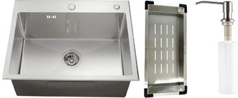 Кухонная мойка Schtoff Best Silver 6050 + коландер металл K-1 BLACK + дозатор SD-1 SILVER