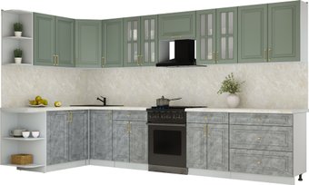Готовая кухня Интерлиния Мила Шато 1.7x3.6 LV (мята/керамика/опал светлый)
