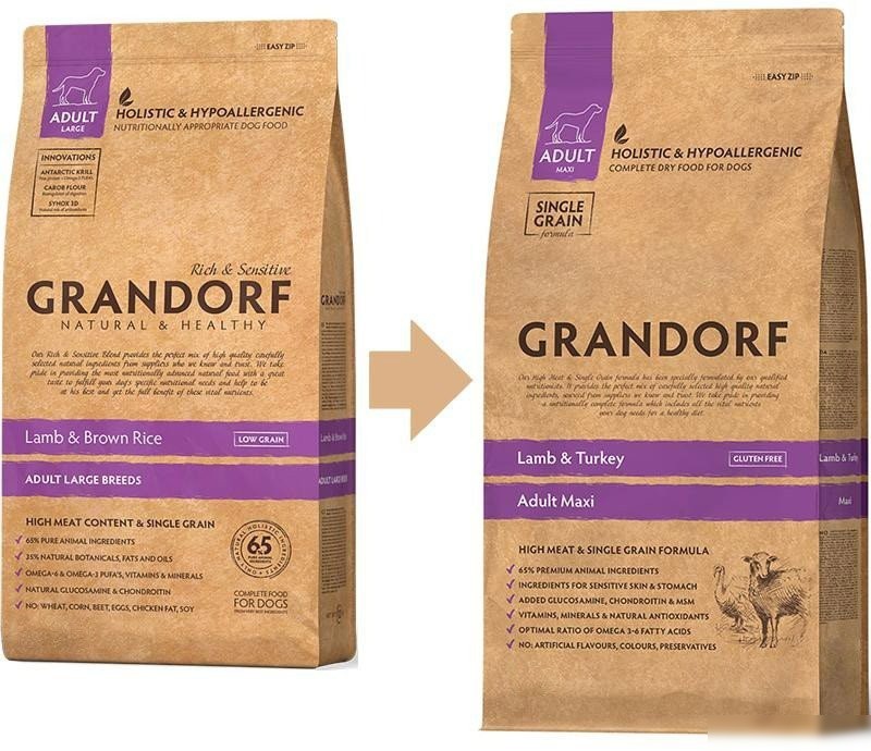 Сухой корм для собак Grandorf Maxi Breeds Lamb & Turkey (с ягненком и индейкой) 3 кг
