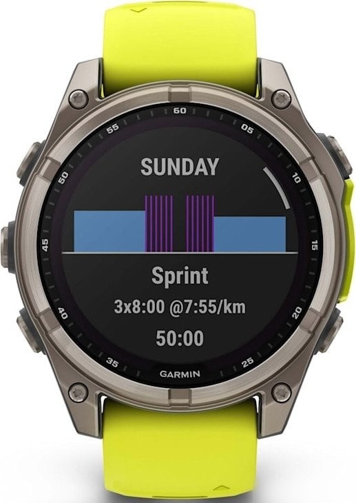 Умные часы Garmin Fenix 8 Solar, Sapphire 47мм (титановый серый с желтым ремешком)