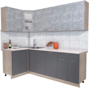 Готовая кухня Интерлиния Мила 12x23 (бетон-антрацит-травертин)