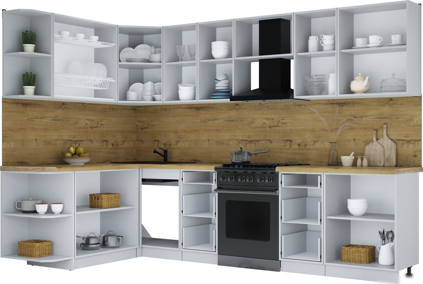 Готовая кухня Интерлиния Мила Шато 1.7x3.0 LV (белый/керамика/опал светлый)