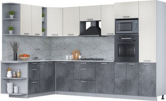 Готовая кухня Интерлиния Мила Лайт 1.88x3.2 левая (персидский жемчуг/бетон портленд/серый каспий)