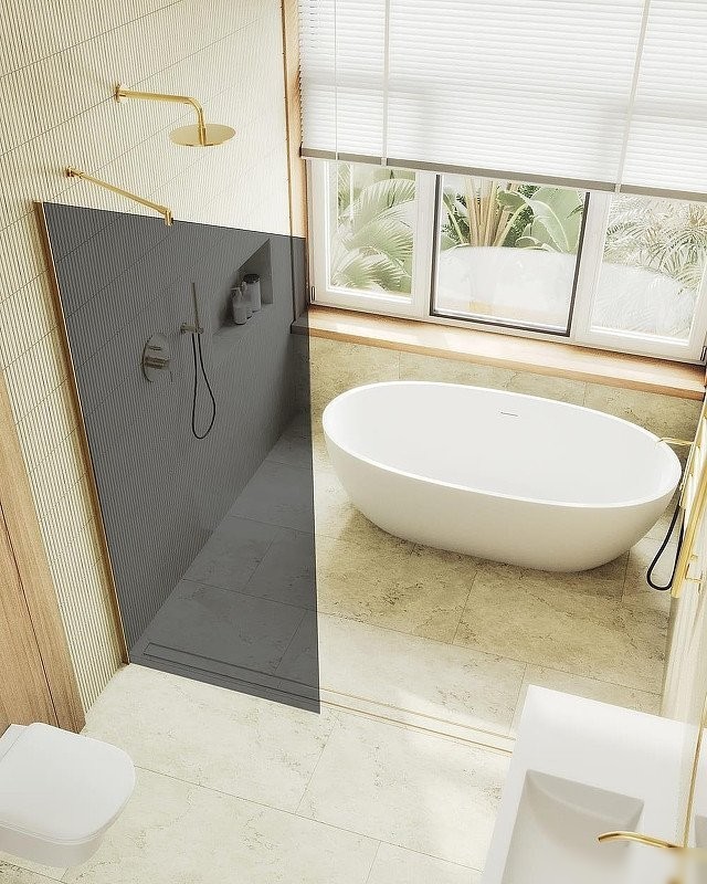 Душевая стенка MaybahGlass 99x195 MGD-1355-3ш (графитовое стекло/золото)