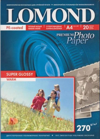 Фотобумага Lomond суперглянцевая односторонняя A4 270 г/кв.м. 20 листов (1106101)