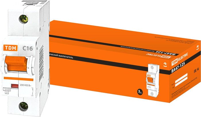 Выключатель автоматический TDM Electric ВА 47-125 1Р 16А (C) 15кА SQ0208-0050