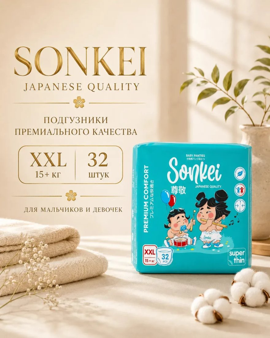 Трусики-подгузники Sonkei Super Thin XXL 15+кг (32 шт)