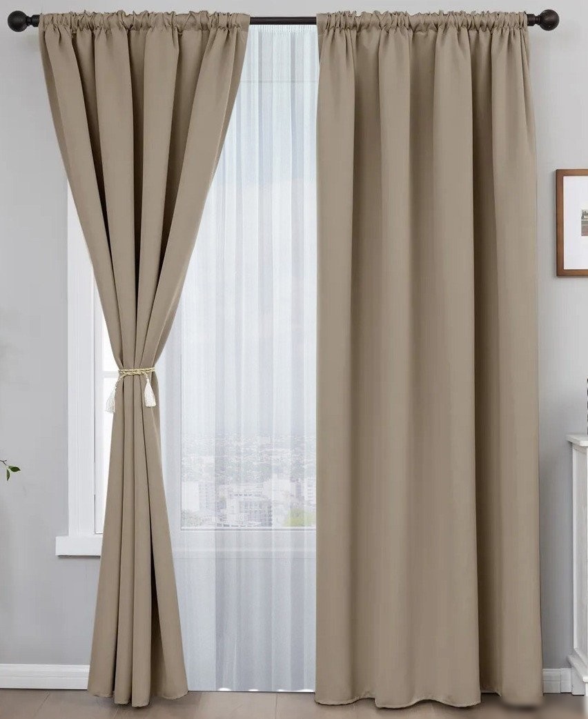 Комплект штор и гардин Mio Tesoro Блэкаут 150x260 + Гардина Soft Lines 306 400x270 (песочный, белый лен)