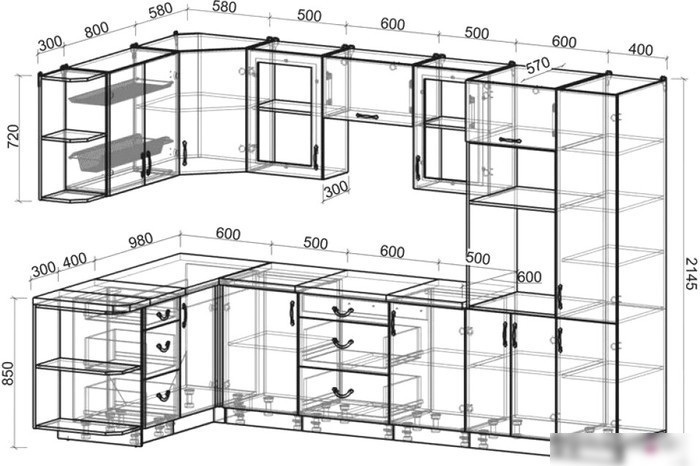 Готовая кухня Интерлиния Мила Крафт 1.68x3.2 правая (дуб полярный)