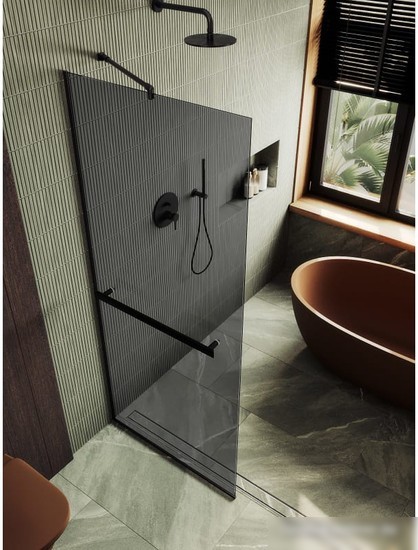 Душевая стенка MaybahGlass 109x119 MGD-717-6у (графитовое стекло/черный)