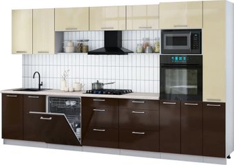 Готовая кухня Интерлиния Мила Gloss 3.5-ПМ1 (шоколад глянец/ваниль глянец/травертин серый)
