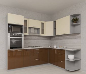 Готовая кухня Интерлиния Мила Gloss 1.88x2.4 правая (ваниль-шоколад)