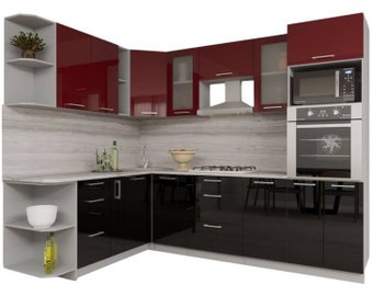 Готовая кухня Интерлиния Мила Gloss 1.88x2.6 левая (бордовый-черный)