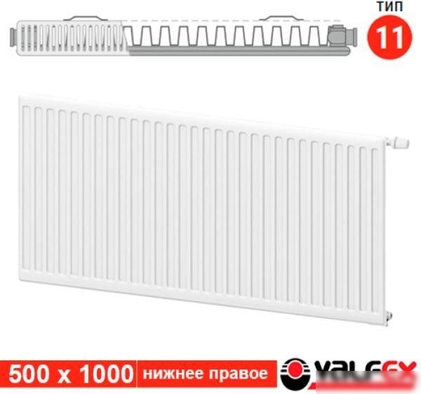 Стальной панельный радиатор Valfex Steel VC R 11 500х1000 VF.VC.R.11.500.1000 (с нижним подключением)
