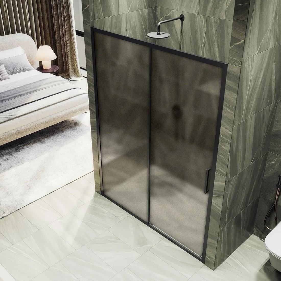 Душевая дверь MaybahGlass 195x120 MGD-1542-6 (бронза матовая стекло/черный)