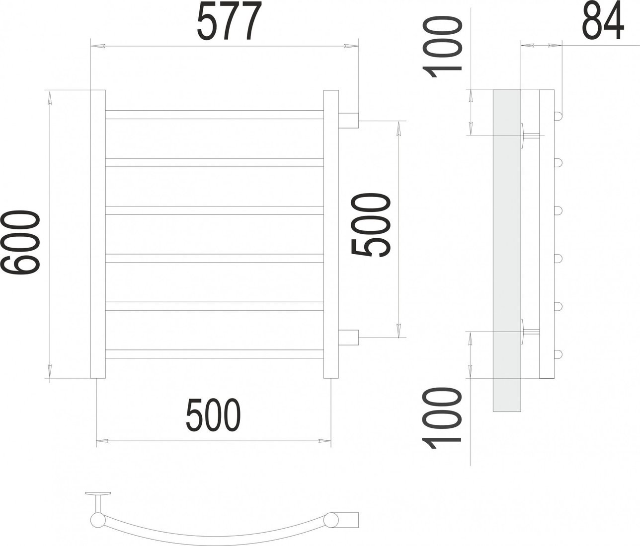 Полотенцесушитель TERMINUS Классик П6 500x600 (боковое подключение 50, хром)