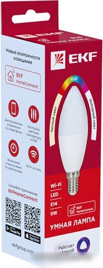 Светодиодная лампочка EKF Connect 5W WIFI RGBW E14