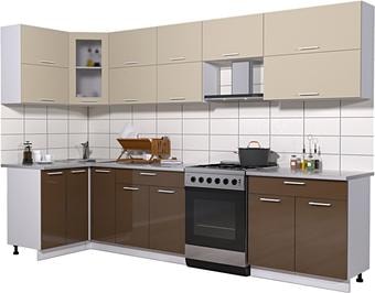 Угловая кухня Интерлиния Мила Gloss 60-12x31 (ваниль/шоколад глянец)
